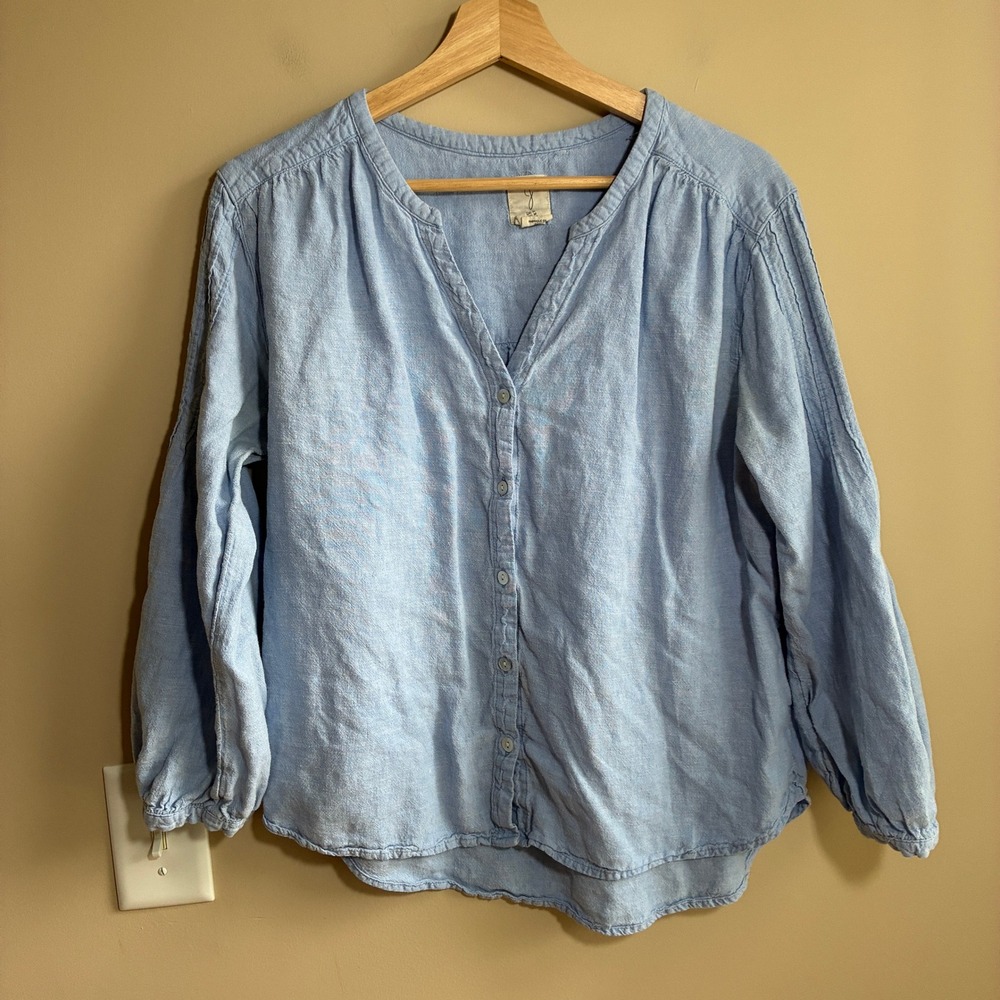 Joie Linen Blend Button Front Blouse Size Medium Light Blue Women Key Feature